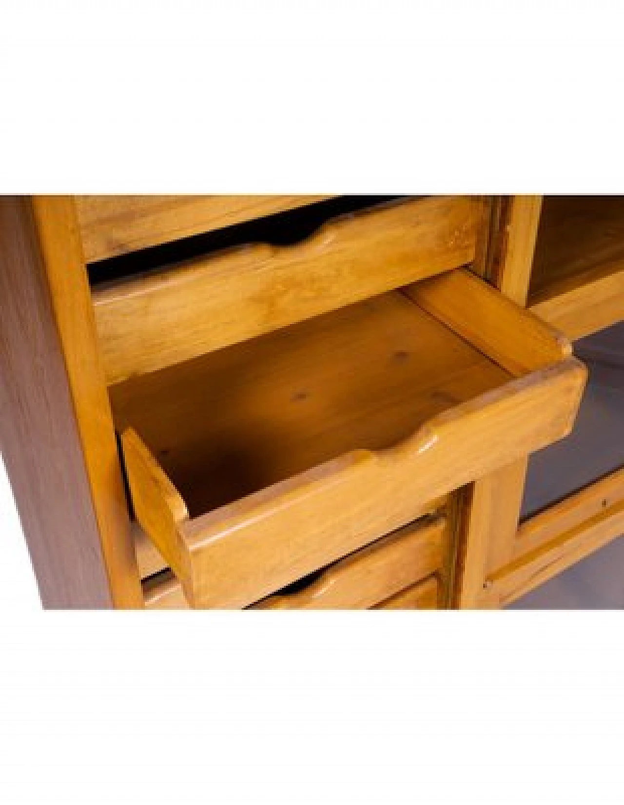 Wooden filing cabinet with shutter and Showcases, late 20th century 6