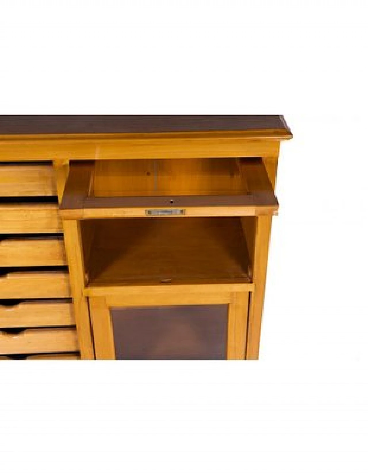 Wooden filing cabinet with shutter and Showcases, late 20th century 9