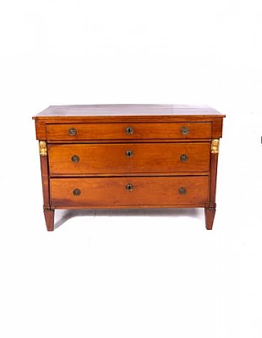 Dresser with 3 drawers in solid wood & golden decors, 18th century