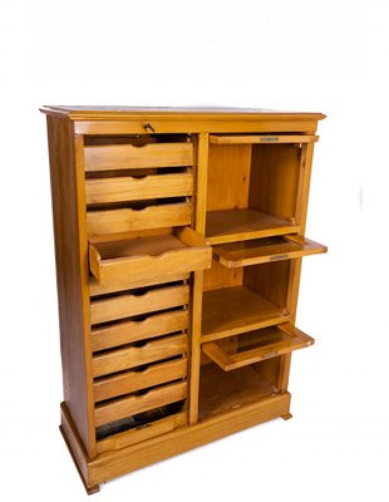 Wooden filing cabinet with shutter and Showcases, late 20th century 11