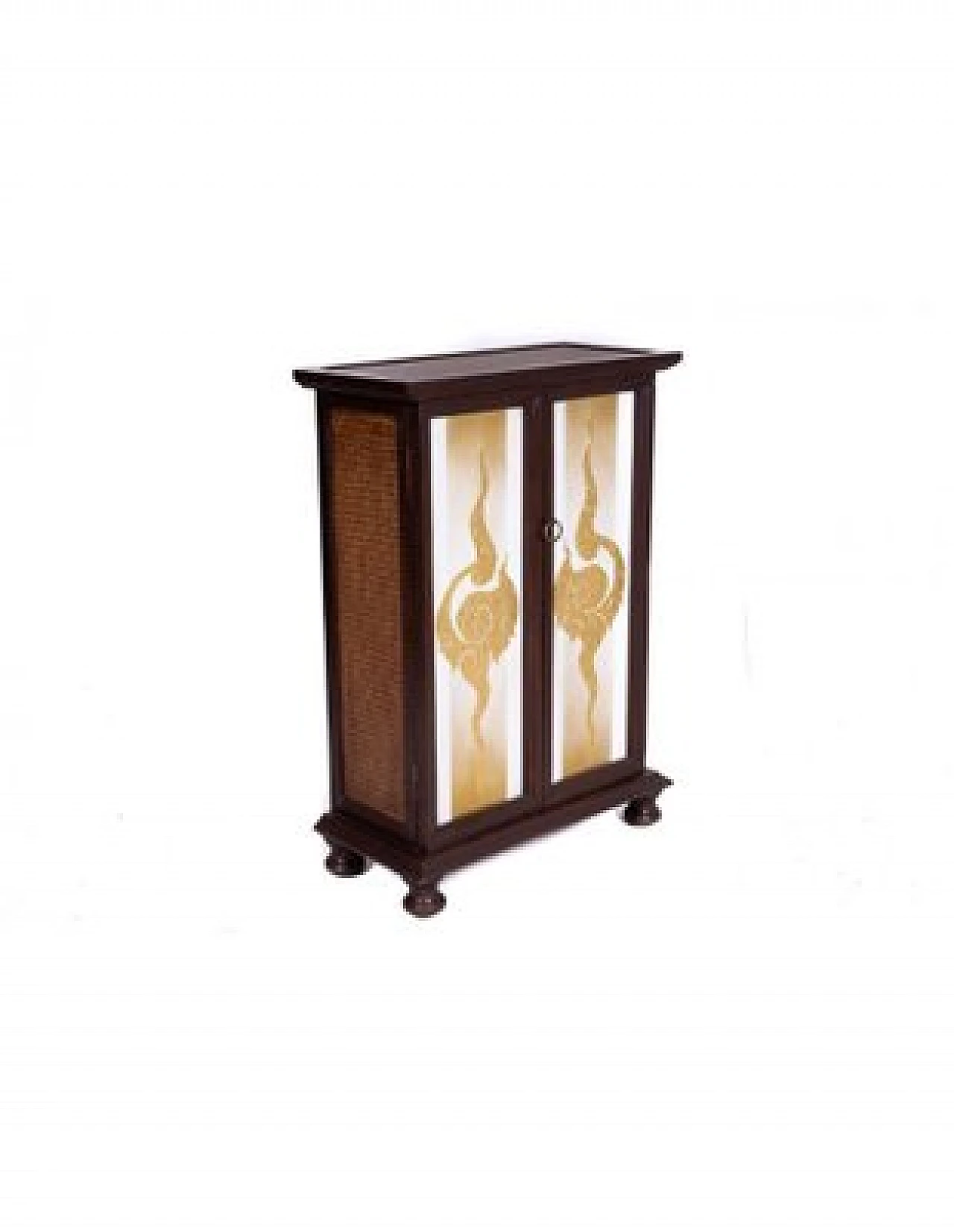 Thai acacia cabinet with wicker and painted details 3