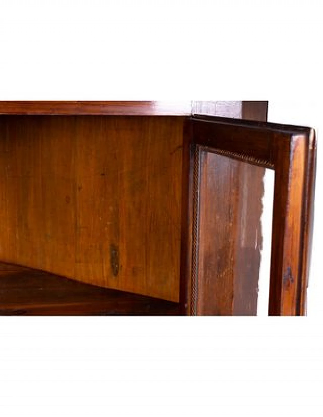 Walnut-stained solid wood corner cabinet with glass doors 4