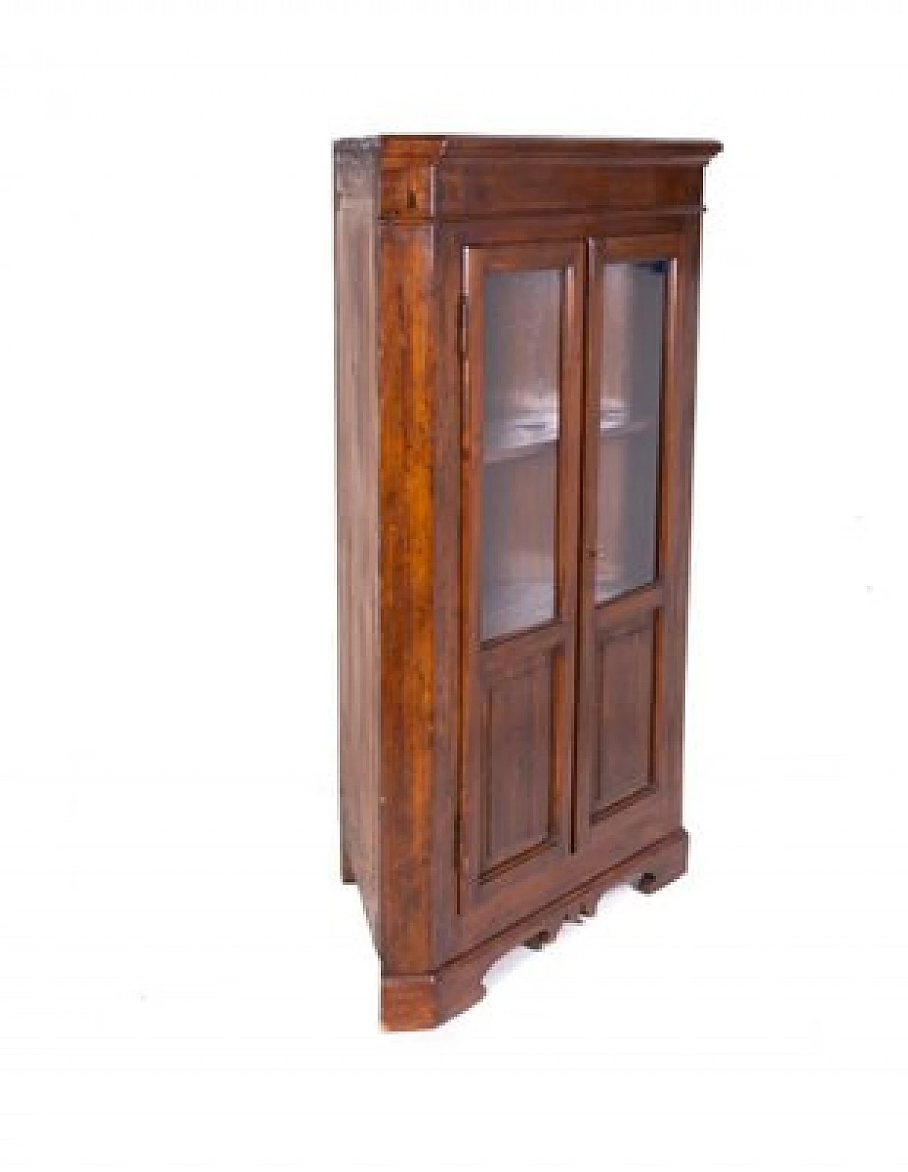 Walnut-stained solid wood corner cabinet with glass doors 6