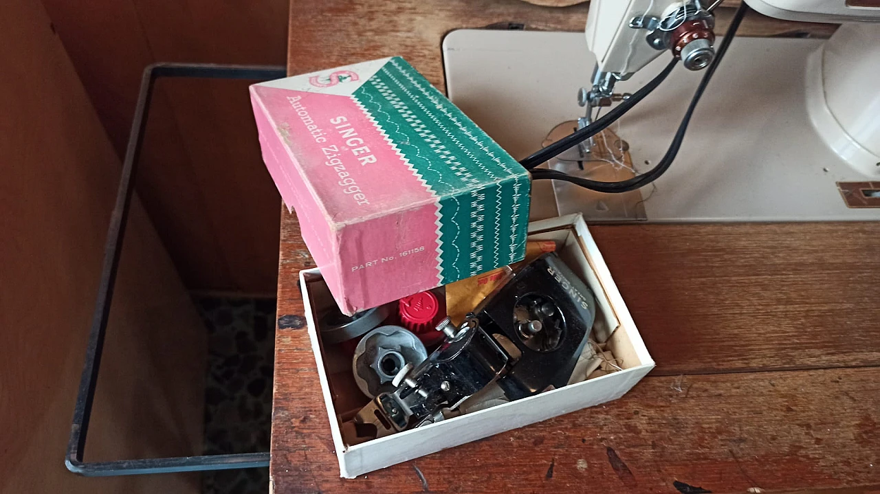 Singer sewing machine with folding work table, 1960s 5