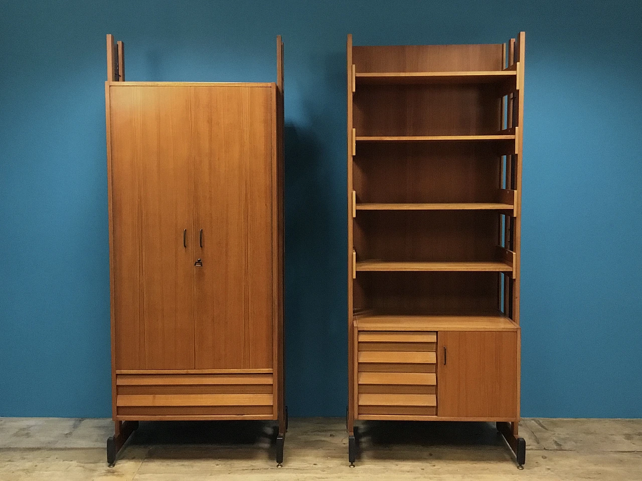 Scandinavian style teak and black lacquered metal bookcase, 1960s 1