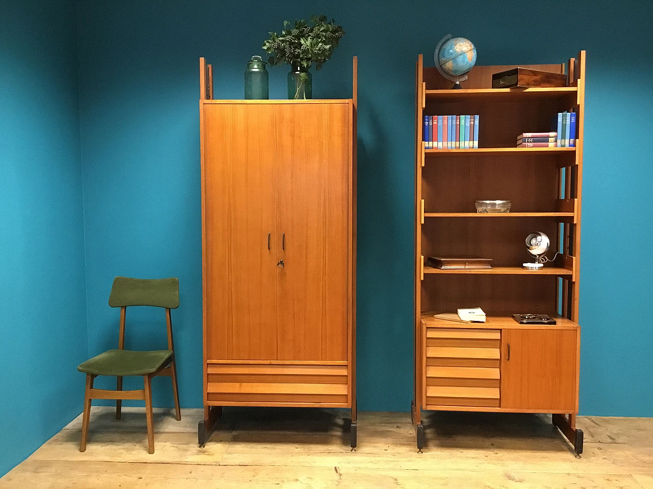 Scandinavian style teak and black lacquered metal bookcase, 1960s 2