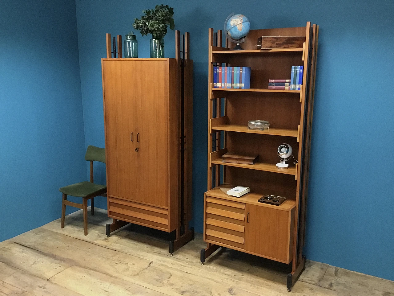 Scandinavian style teak and black lacquered metal bookcase, 1960s 3