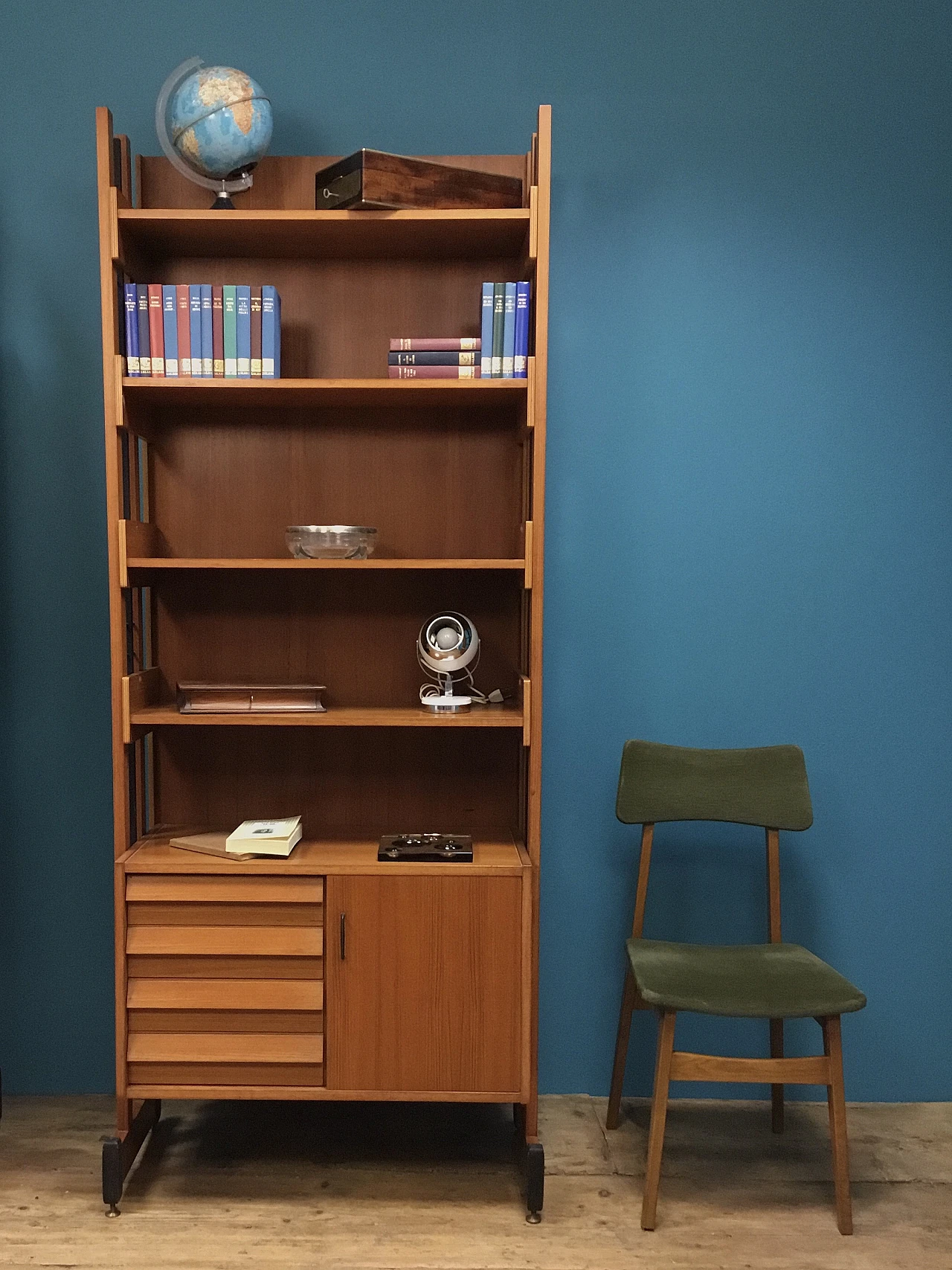 Scandinavian style teak and black lacquered metal bookcase, 1960s 11