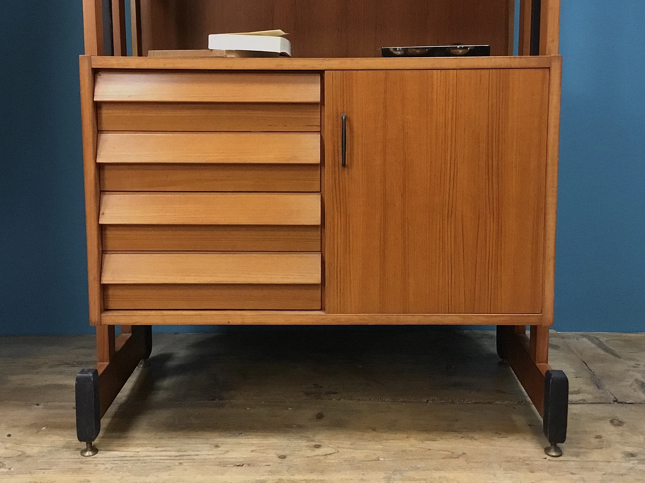 Scandinavian style teak and black lacquered metal bookcase, 1960s 12