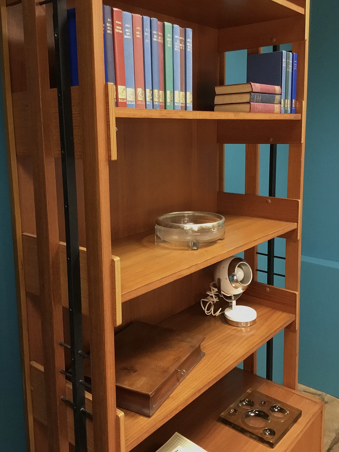Scandinavian style teak and black lacquered metal bookcase, 1960s 15