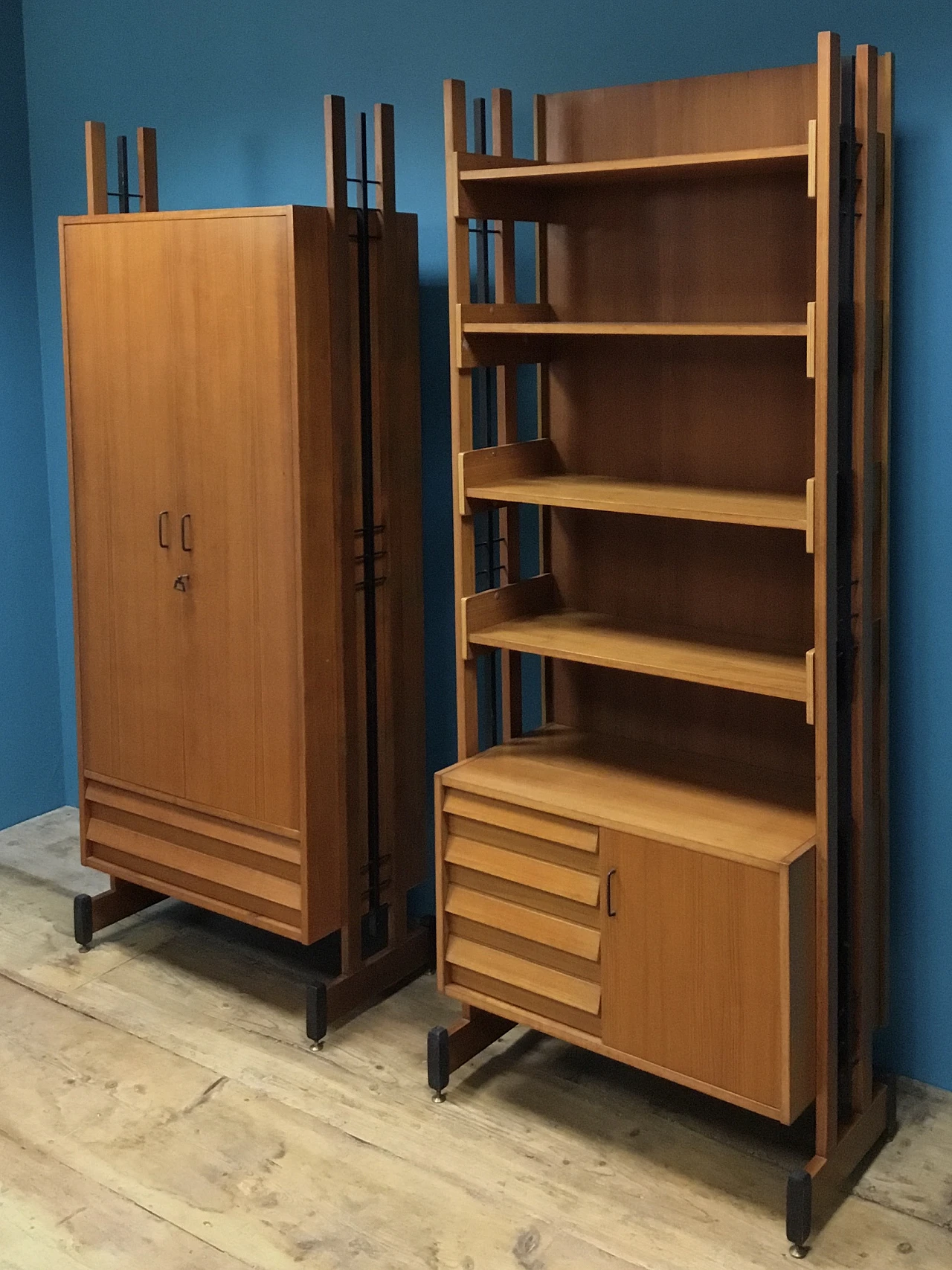 Scandinavian style teak and black lacquered metal bookcase, 1960s 18