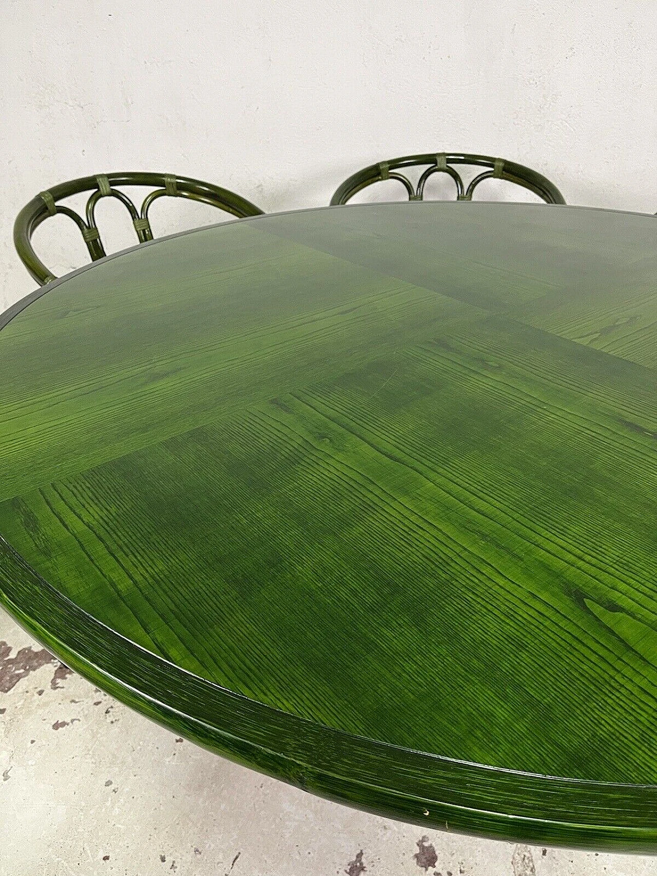 8 Chairs and table in bamboo, wicker and green-stained wood, 1970s 19