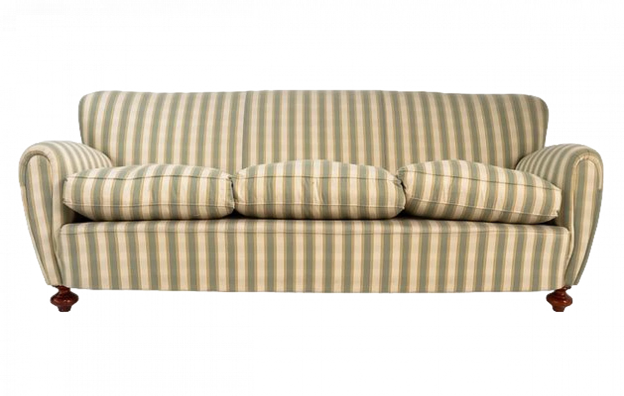 Three-seater sofa with wooden structure & striped fabric, 1980s 6