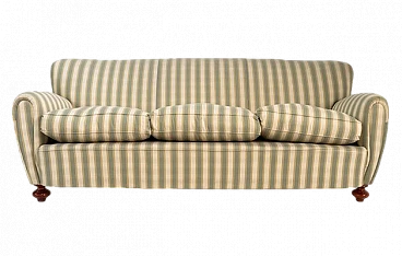 Three-seater sofa with wooden structure & striped fabric, 1980s