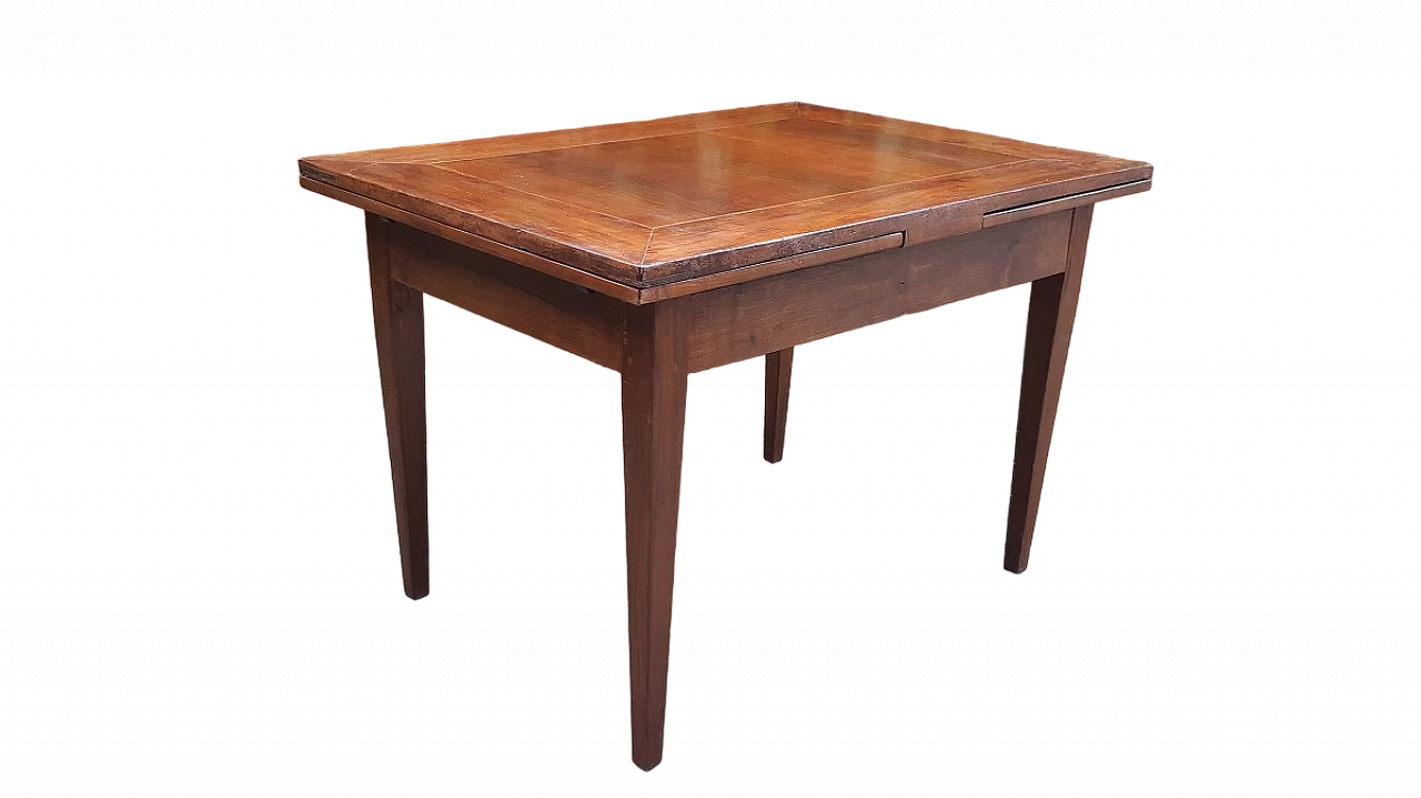 Romagna walnut and cherry wood extendable table, 19th century 2