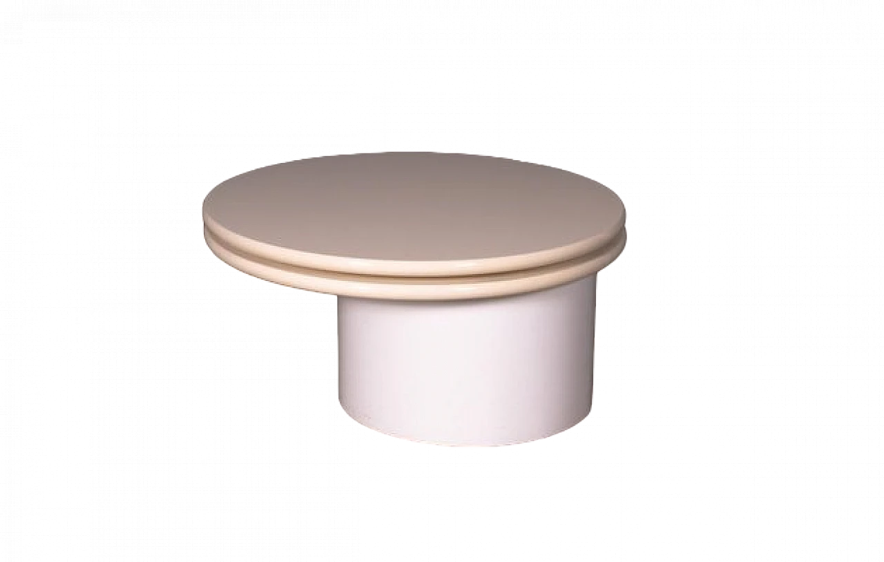 Round swivel coffee table laquered in ivory, 1980s 6