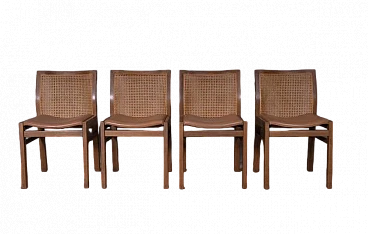 4 Chairs in walnut, leather and Vienna straw by Molteni&C, 1970s