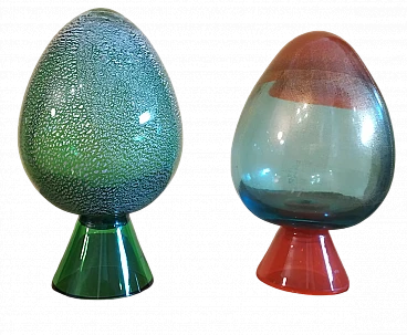 Pair of Murano glass eggs by Carlo Moretti, 1992