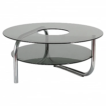 Tavolino in vetro fumé e acciaio attribuito a G. Reggiani, anni '70