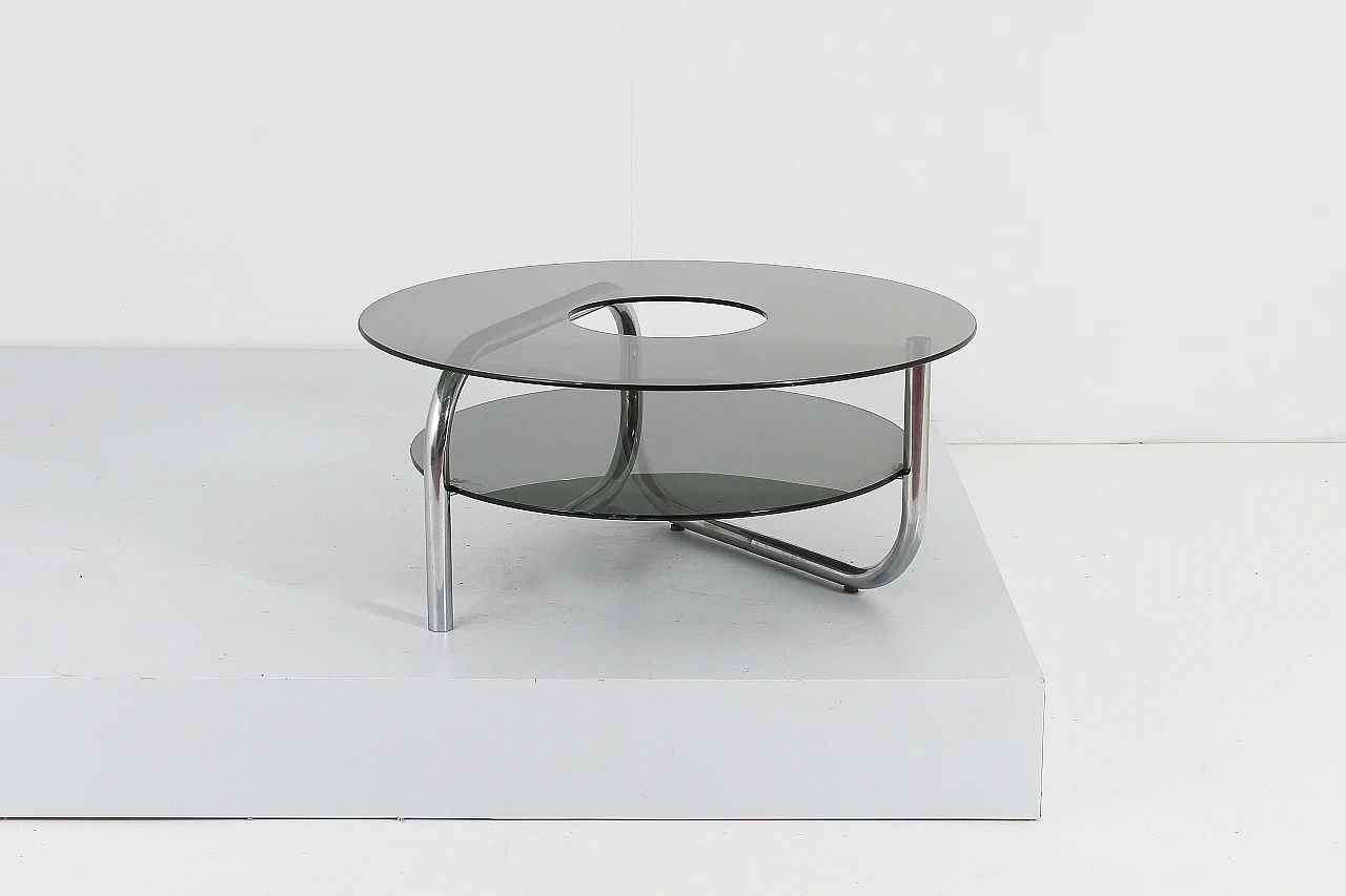 Tavolino in vetro fumé e acciaio attribuito a G. Reggiani, anni '70 2