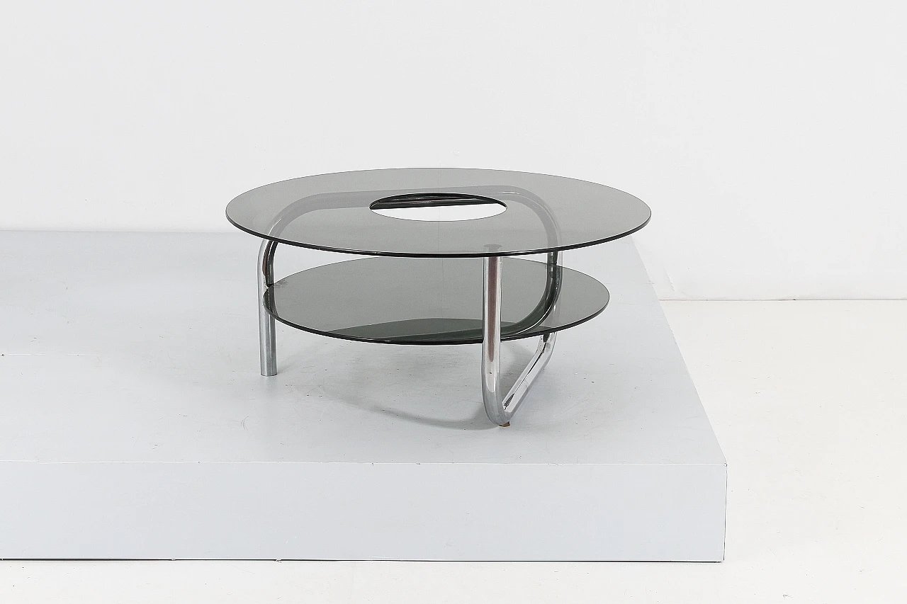 Tavolino in vetro fumé e acciaio attribuito a G. Reggiani, anni '70 3