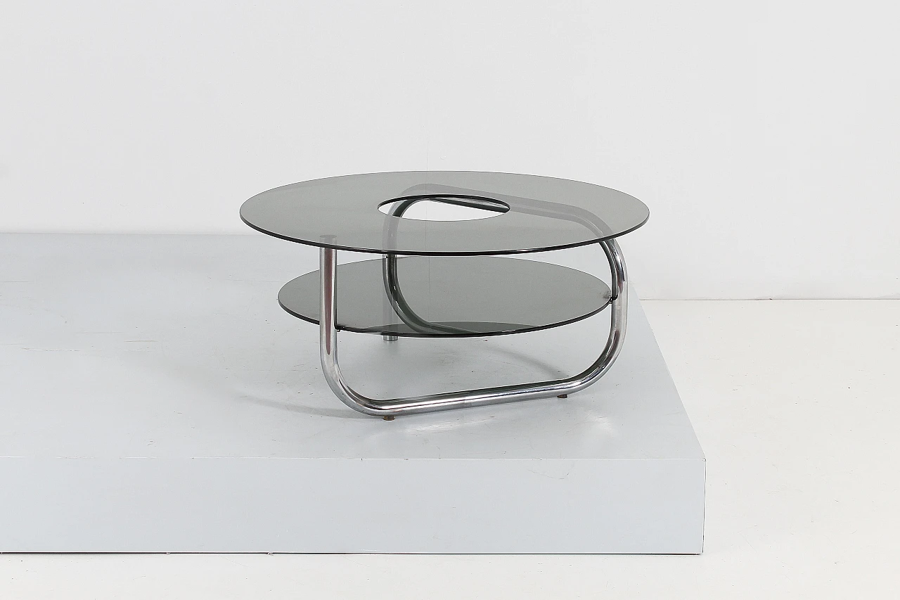 Tavolino in vetro fumé e acciaio attribuito a G. Reggiani, anni '70 4