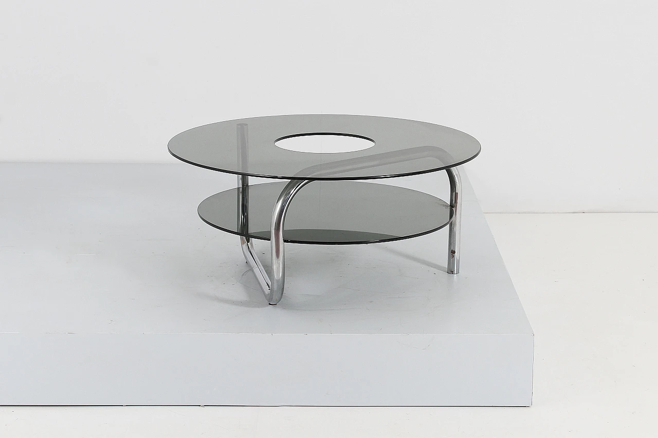 Tavolino in vetro fumé e acciaio attribuito a G. Reggiani, anni '70 6