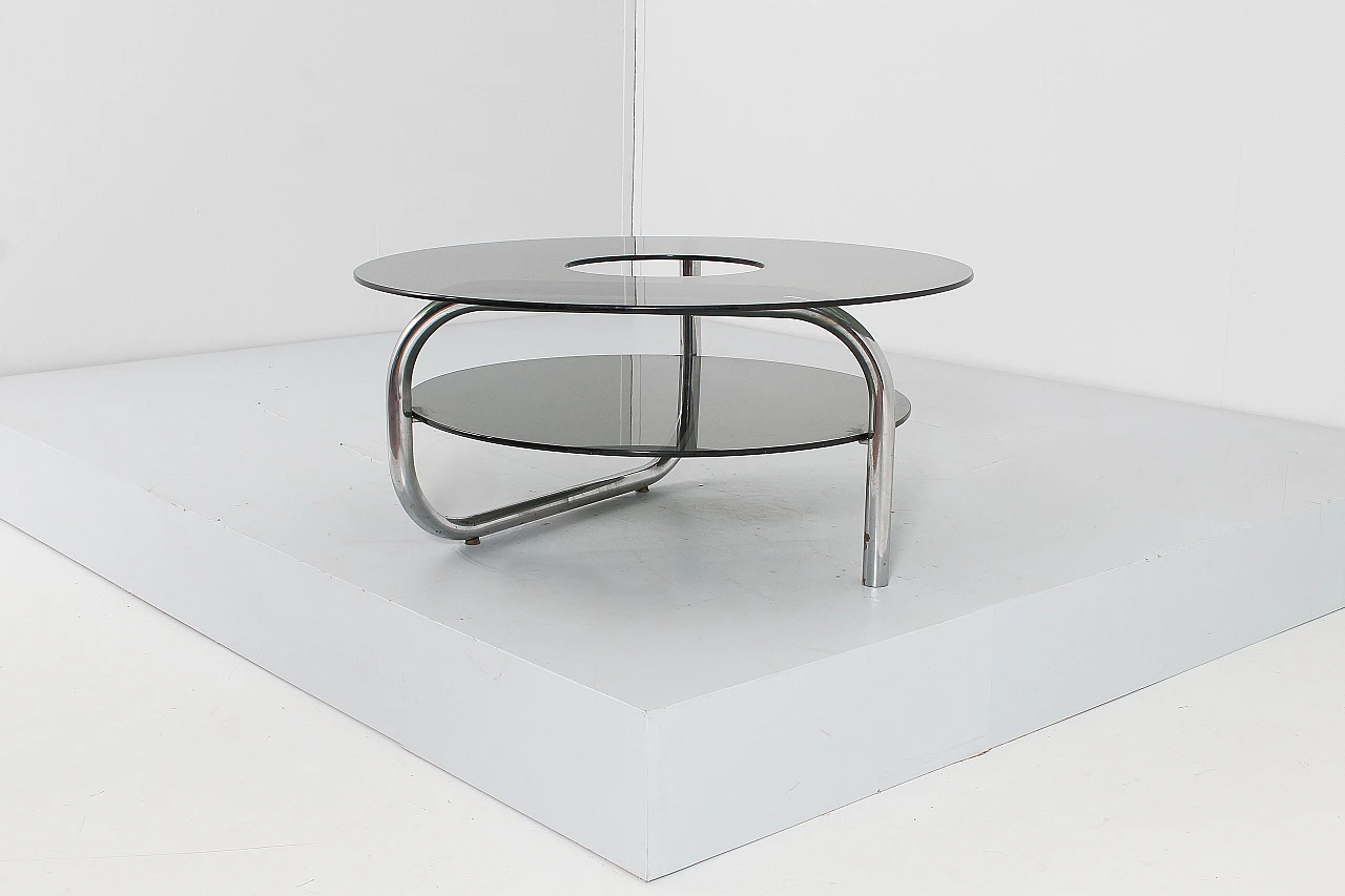 Tavolino in vetro fumé e acciaio attribuito a G. Reggiani, anni '70 7
