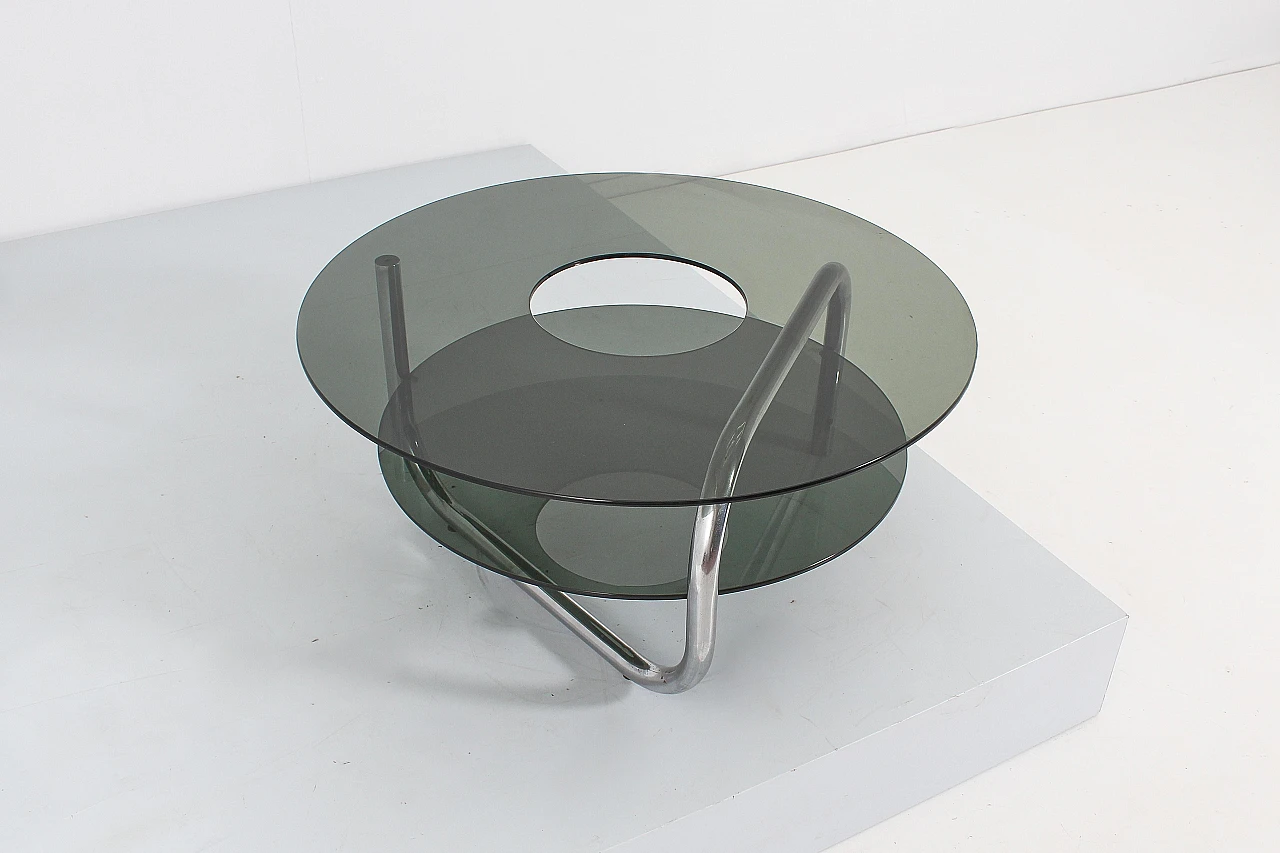 Tavolino in vetro fumé e acciaio attribuito a G. Reggiani, anni '70 8