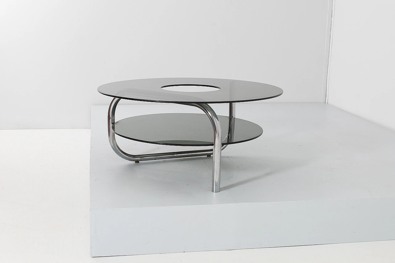 Tavolino in vetro fumé e acciaio attribuito a G. Reggiani, anni '70 9