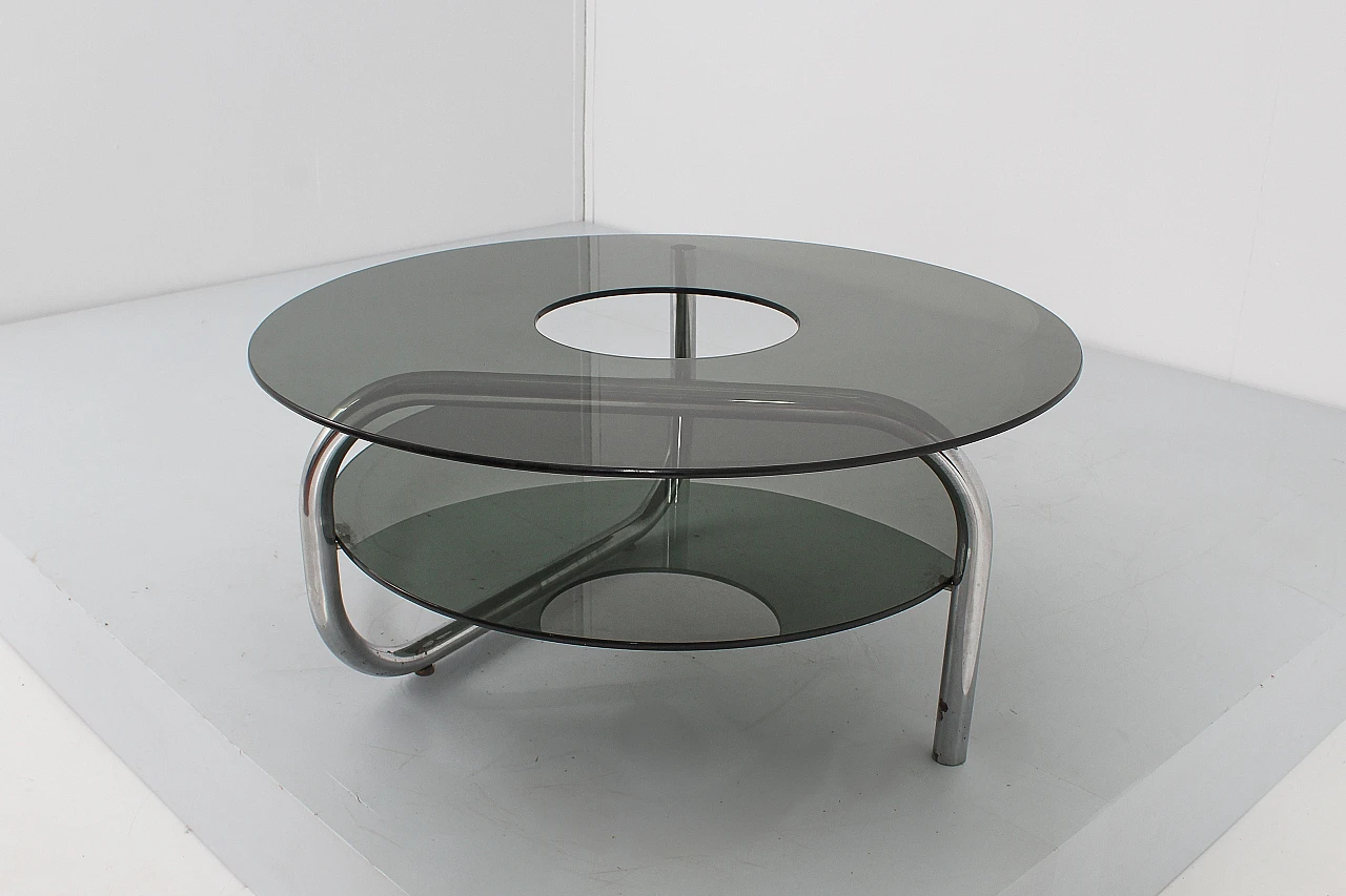 Tavolino in vetro fumé e acciaio attribuito a G. Reggiani, anni '70 11