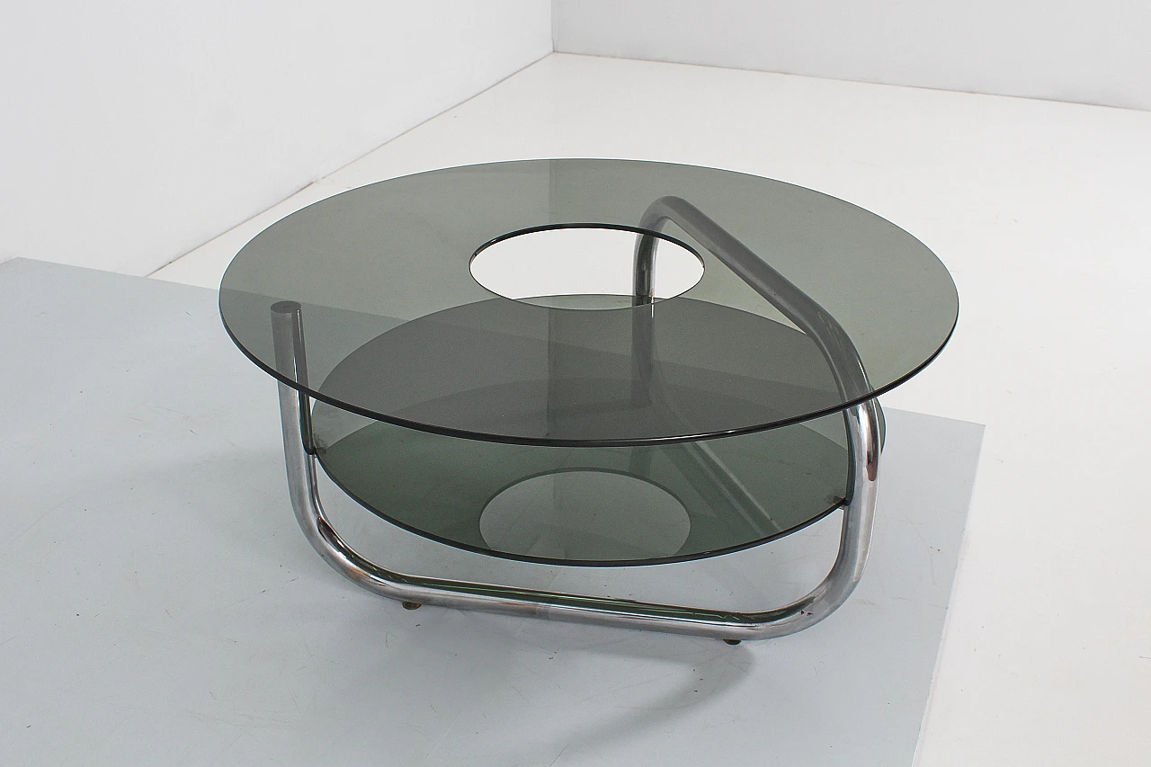 Tavolino in vetro fumé e acciaio attribuito a G. Reggiani, anni '70 12