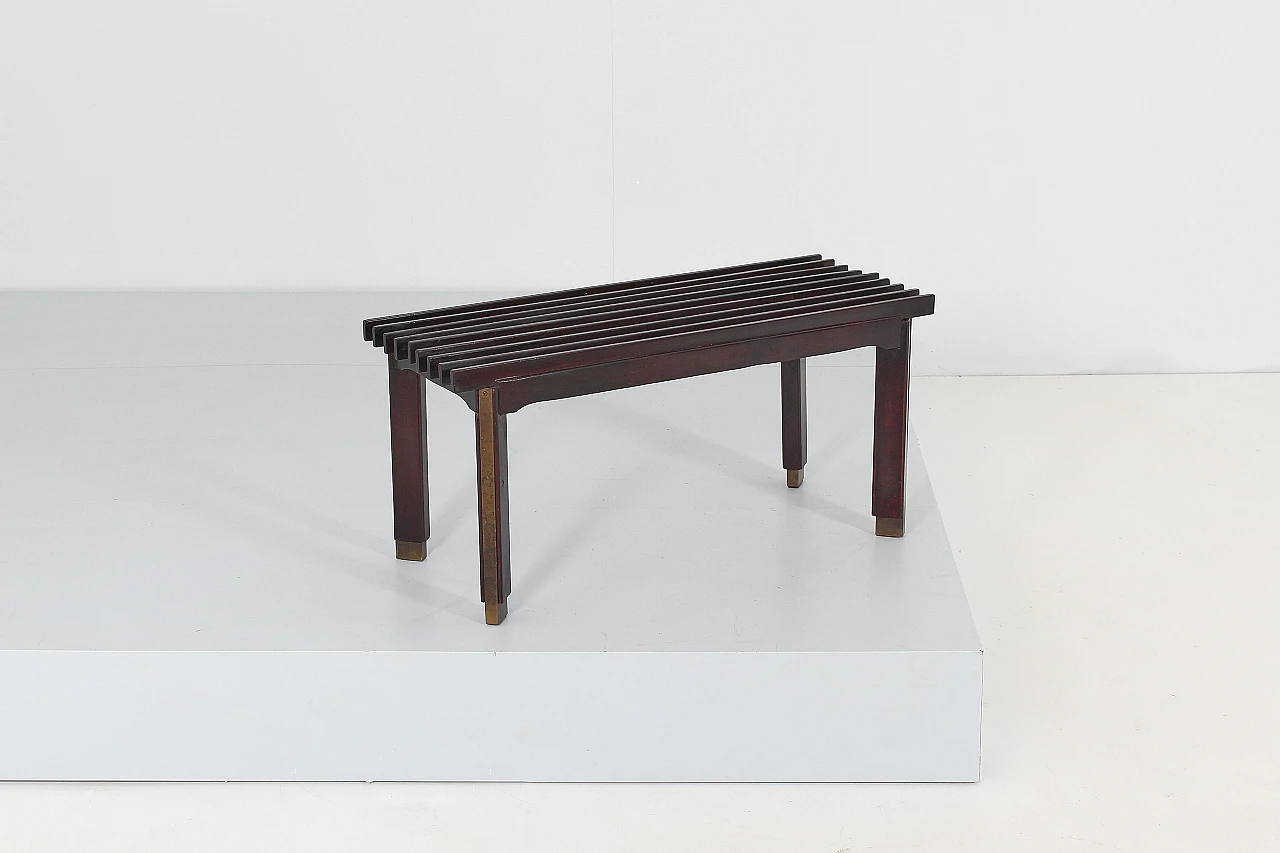 Teak and burnished brass bench attributed to Ico Parisi, 1950s 2