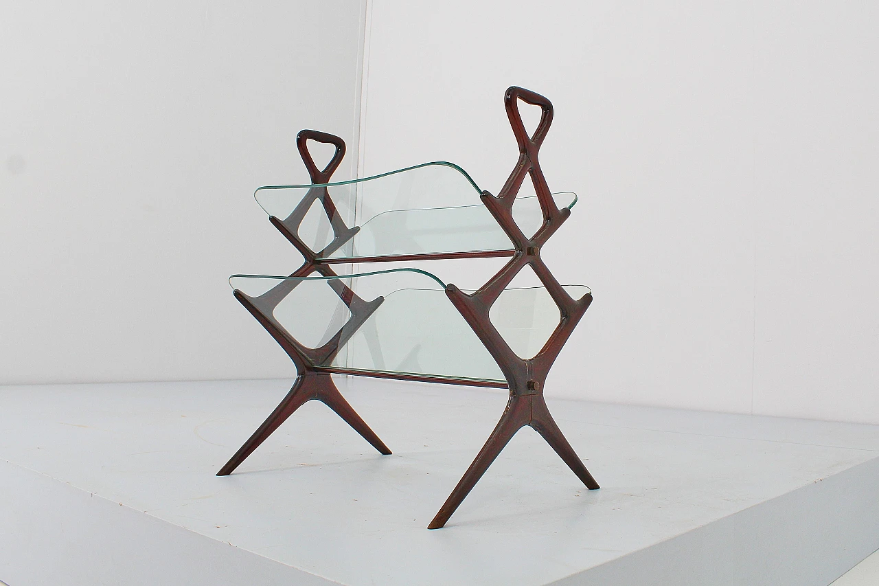 Wood and glass magazine rack attributed to Cesare Lacca, 1950s 12