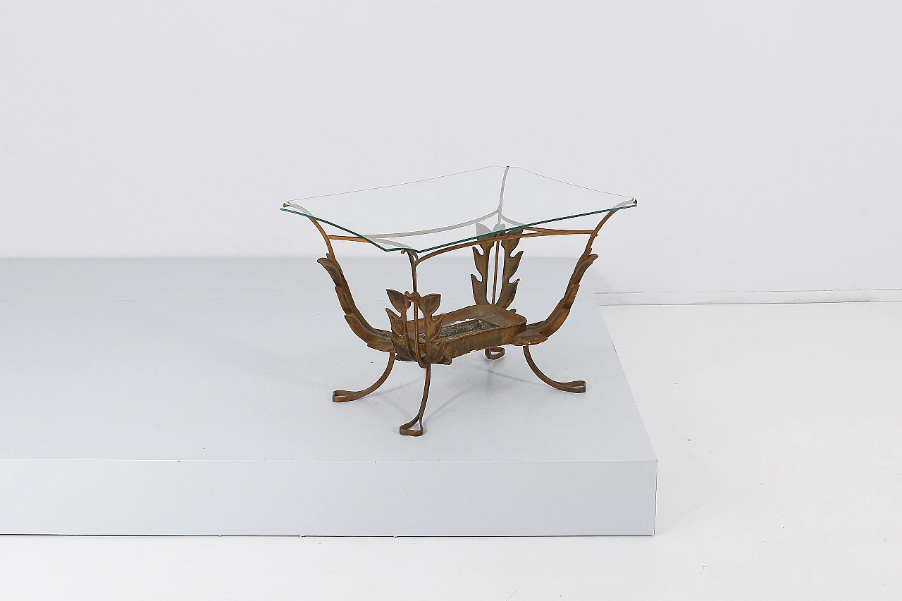 Brass, wood and glass coffee table attributed to P. L. Colli, 1950s 2