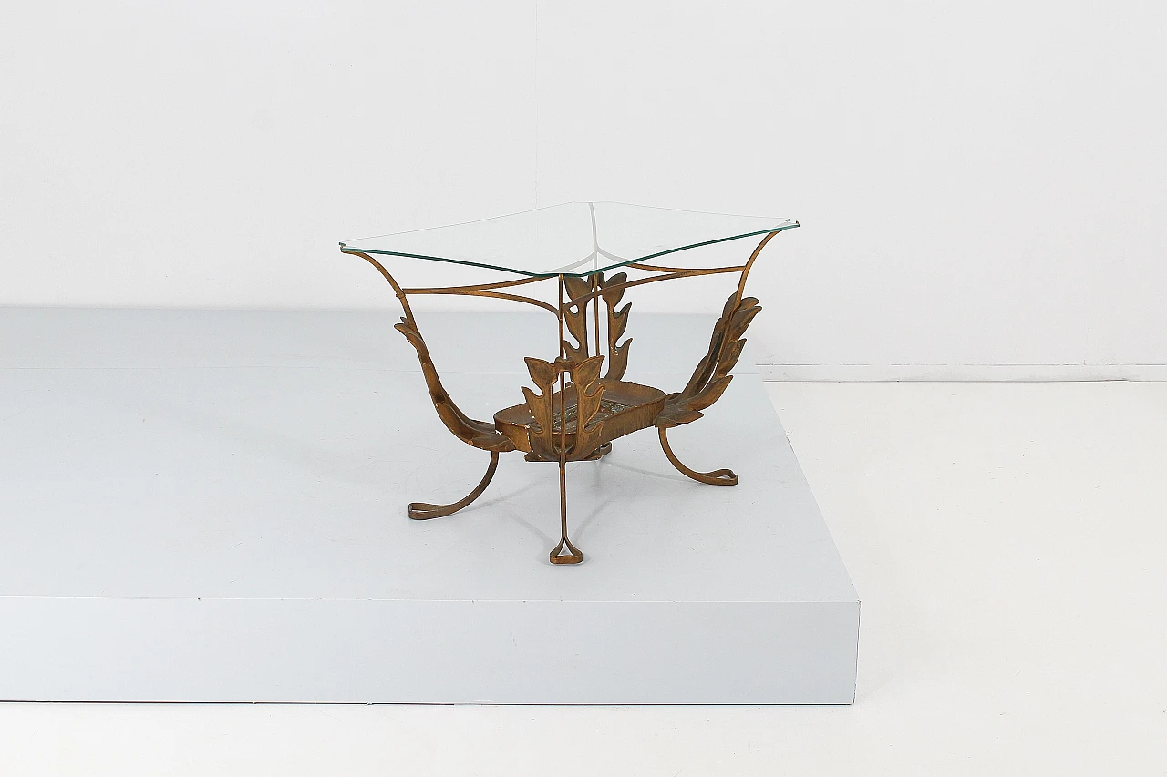 Brass, wood and glass coffee table attributed to P. L. Colli, 1950s 6
