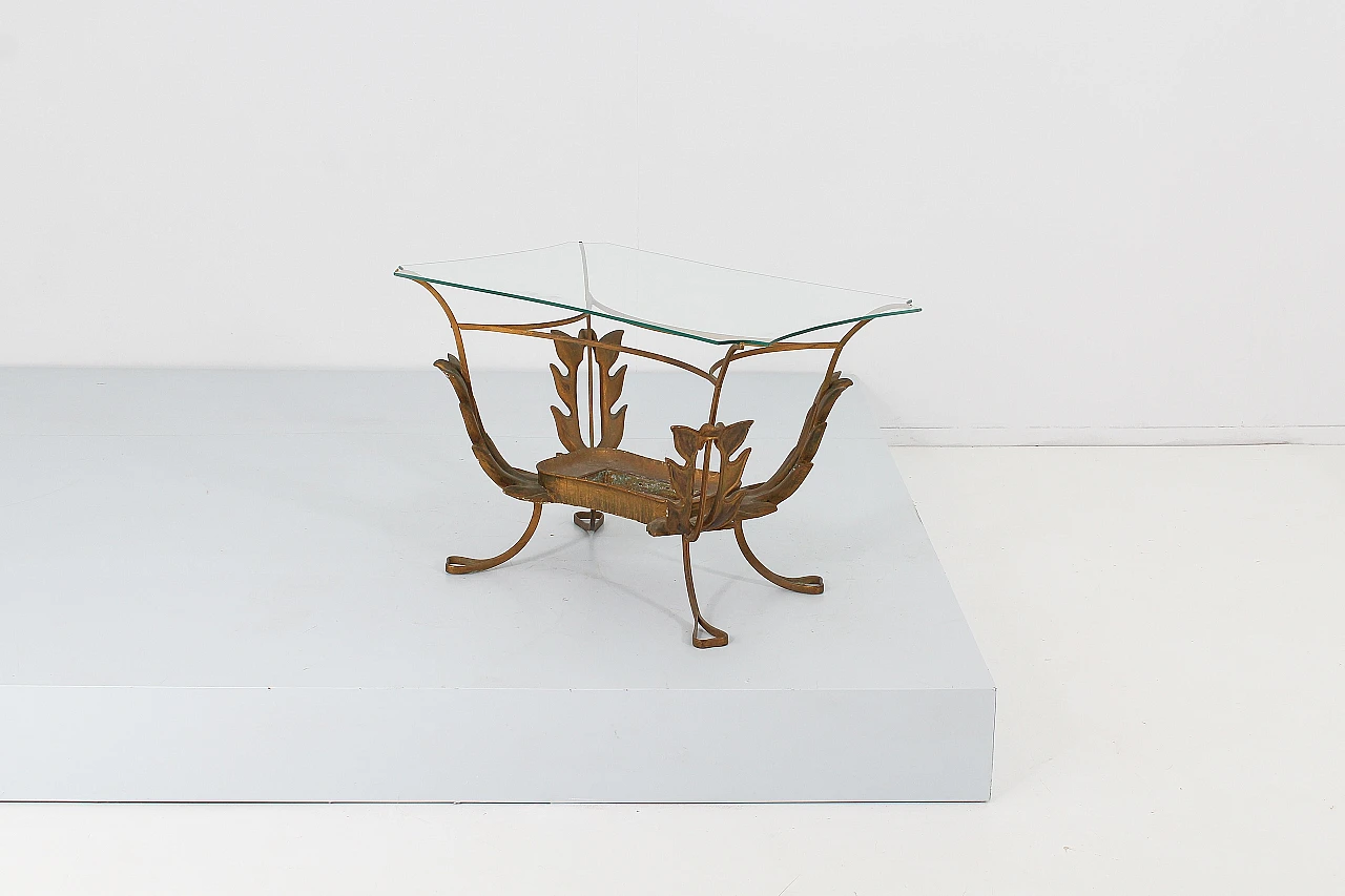 Brass, wood and glass coffee table attributed to P. L. Colli, 1950s 8
