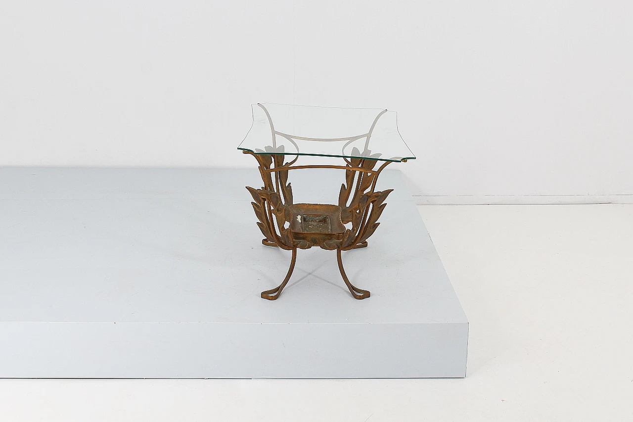 Tavolino in ottone, legno e vetro attribuito a P. L. Colli, anni '50 9