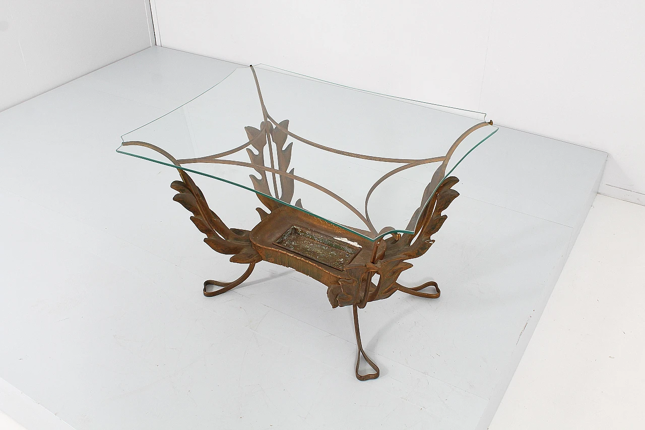 Brass, wood and glass coffee table attributed to P. L. Colli, 1950s 10