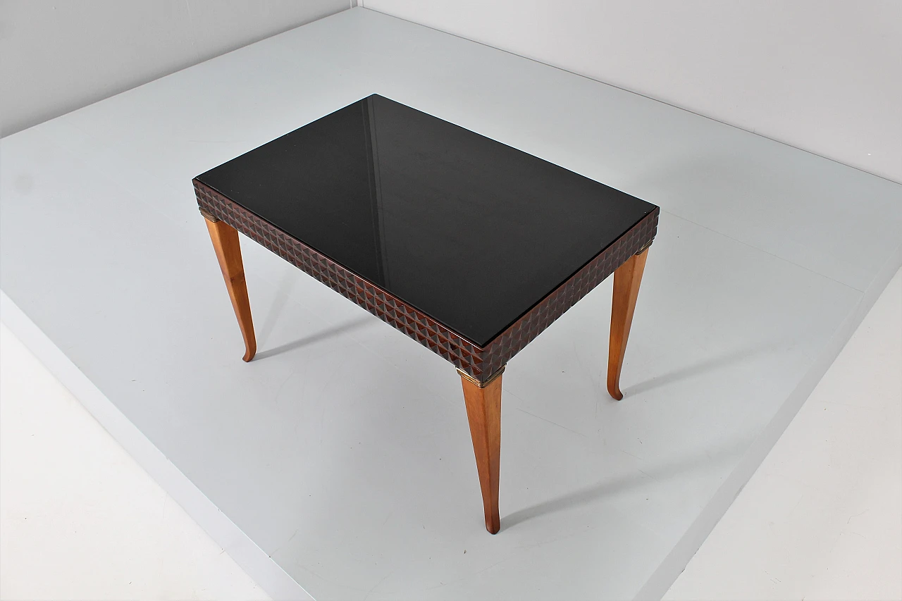 Wood, black glass and brass coffee table in the style of Buffa, 1950s 8
