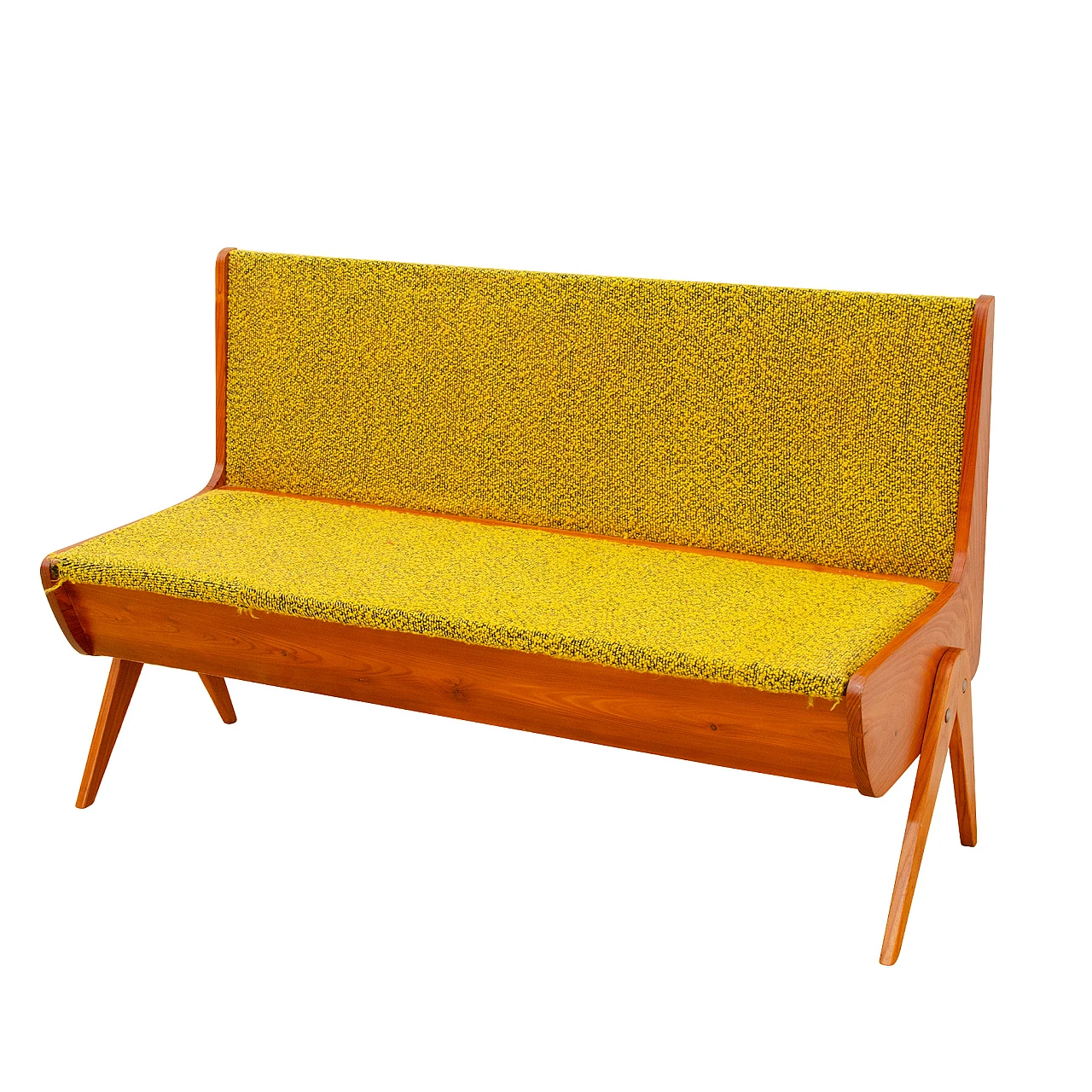 Czechoslovakian beech and fabric bench, 1960s 1