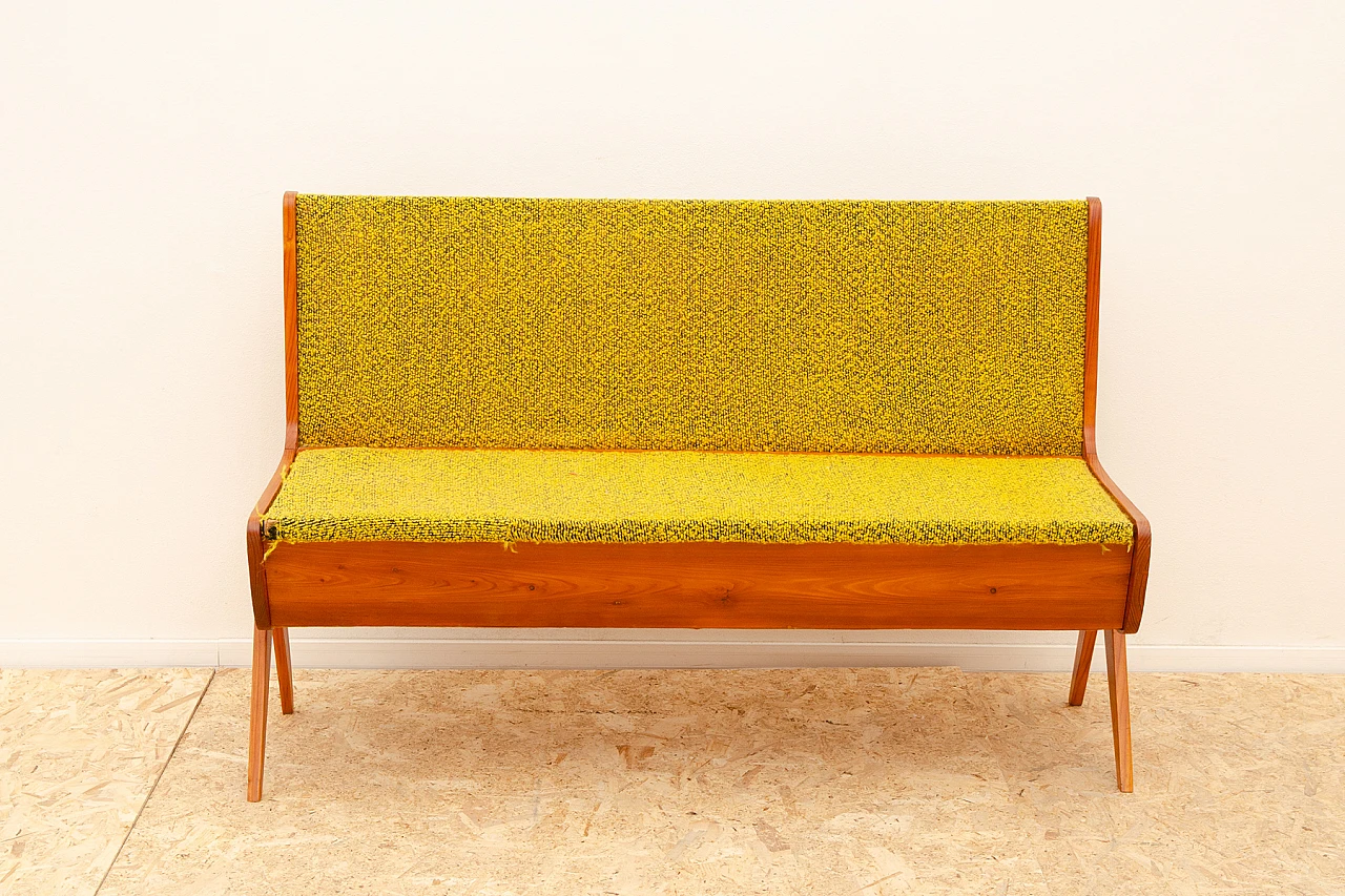 Czechoslovakian beech and fabric bench, 1960s 2