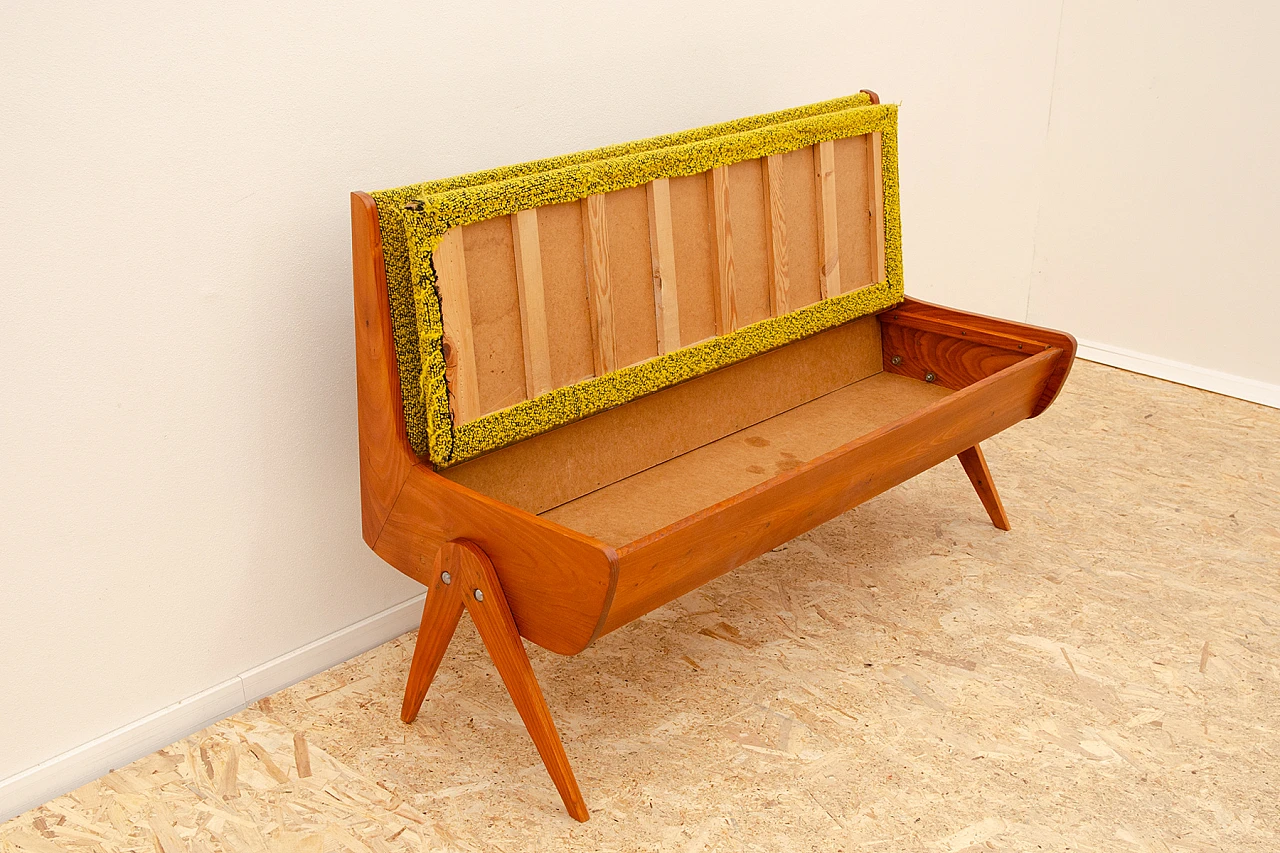 Czechoslovakian beech and fabric bench, 1960s 5