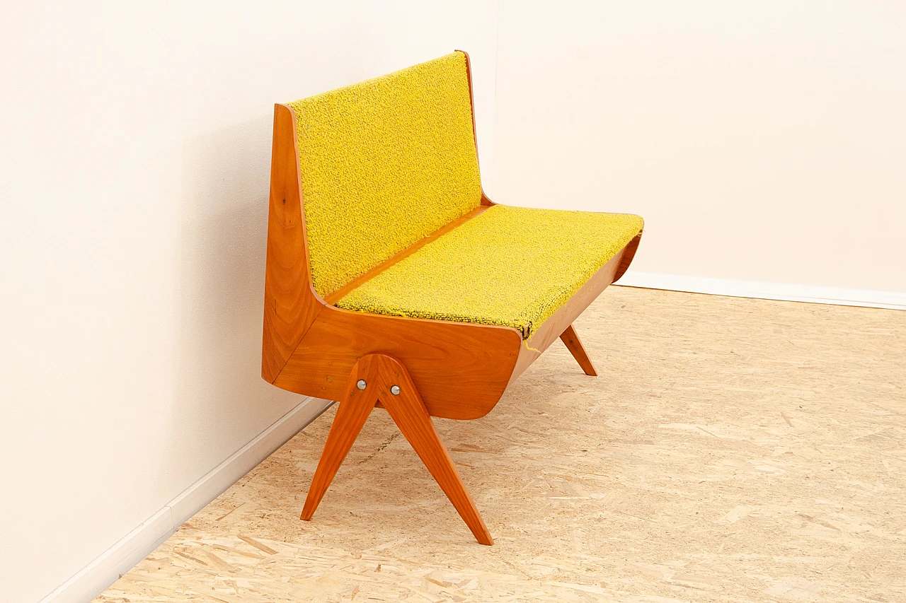 Czechoslovakian beech and fabric bench, 1960s 6