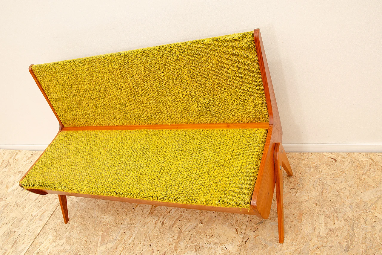 Czechoslovakian beech and fabric bench, 1960s 9