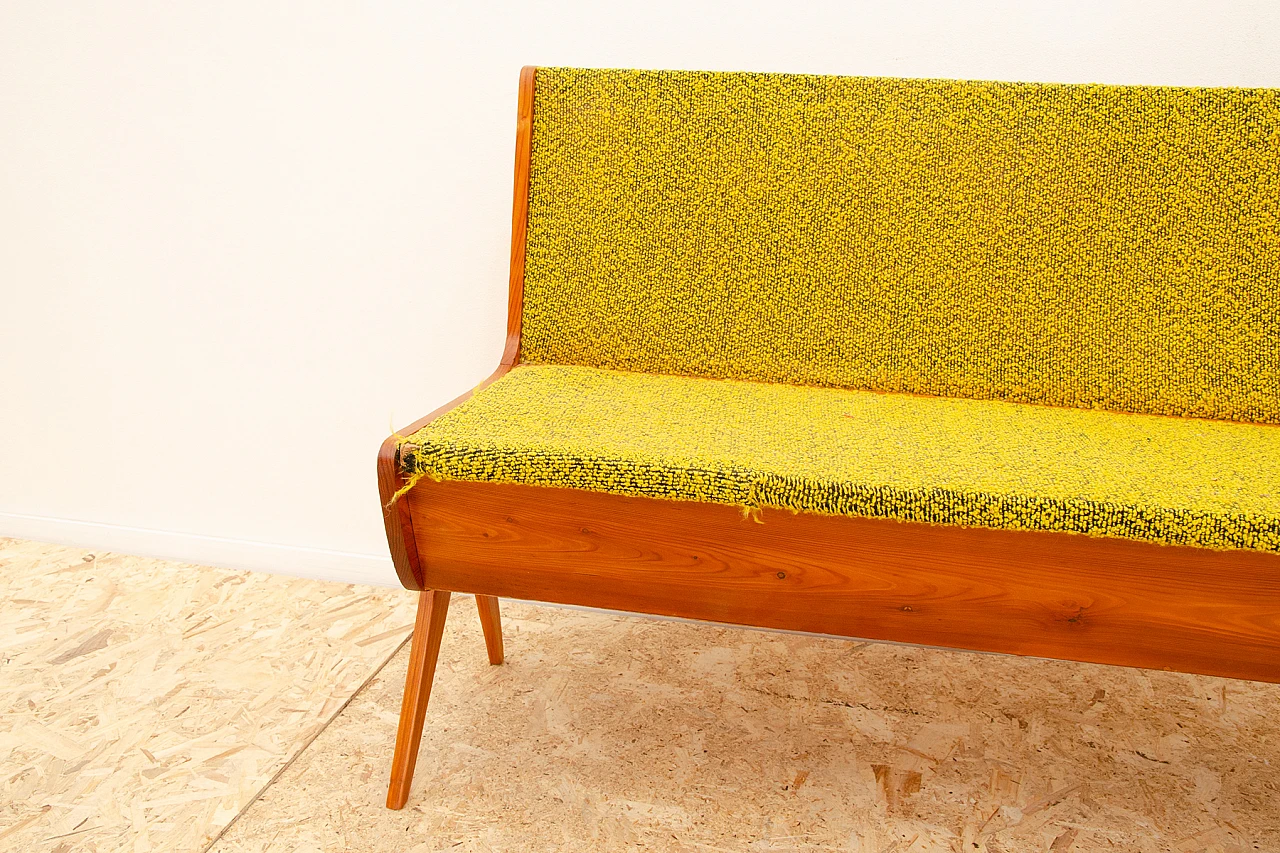 Czechoslovakian beech and fabric bench, 1960s 10