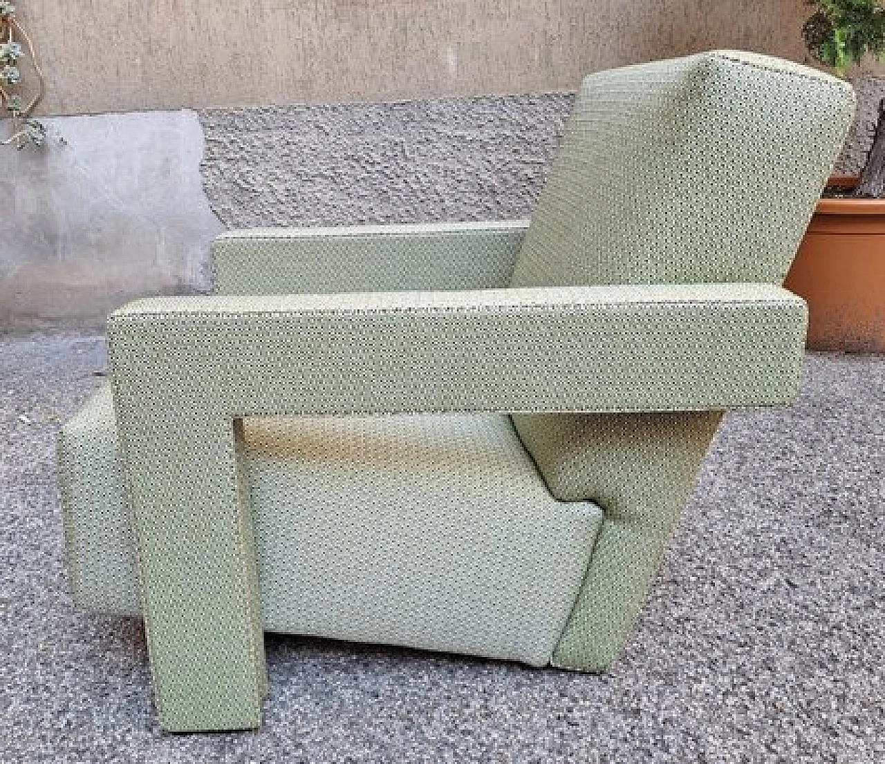 Poltrona in tessuto verde e bianco di Gerrit Rietveld per Cassina 5