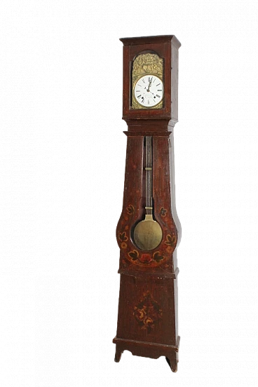 Painted wooden grandfather clock, mid 19th century