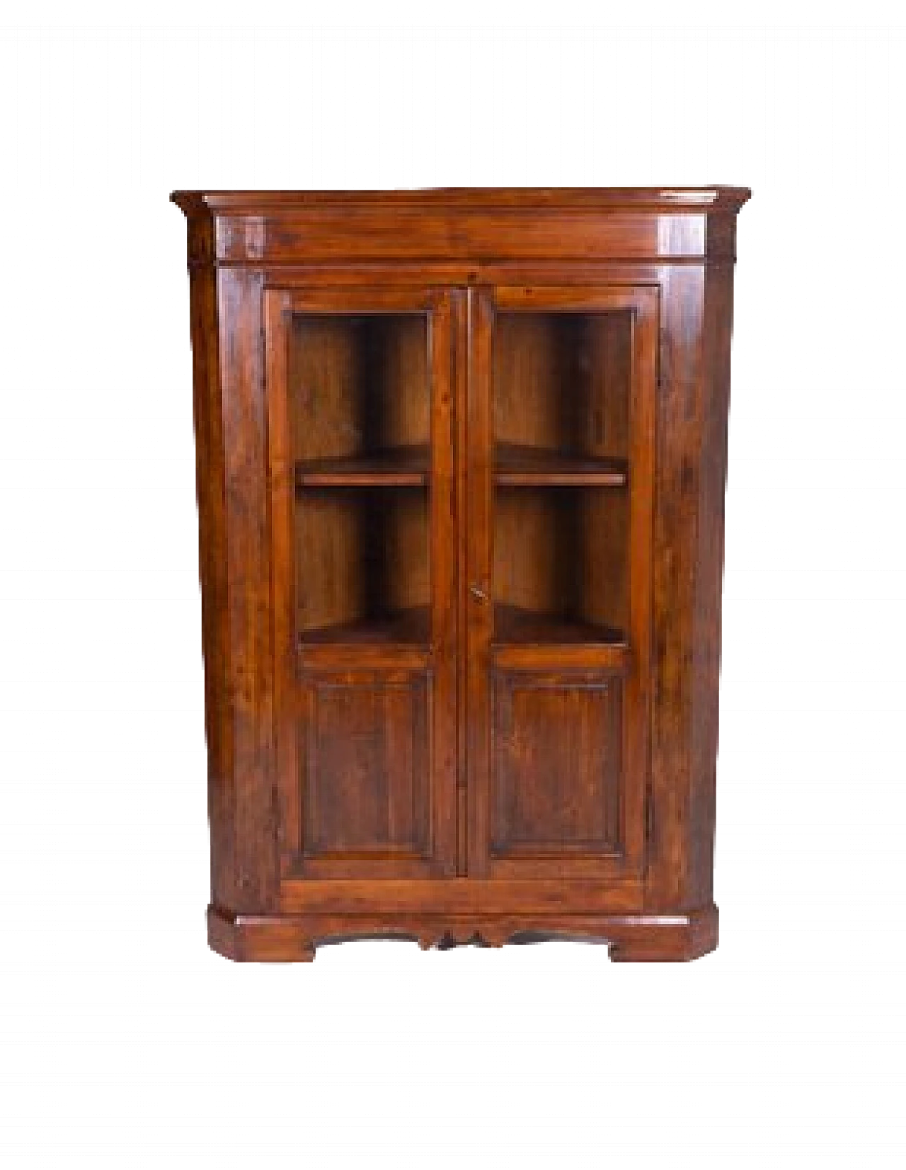 Walnut-stained solid wood corner cabinet with glass doors 13