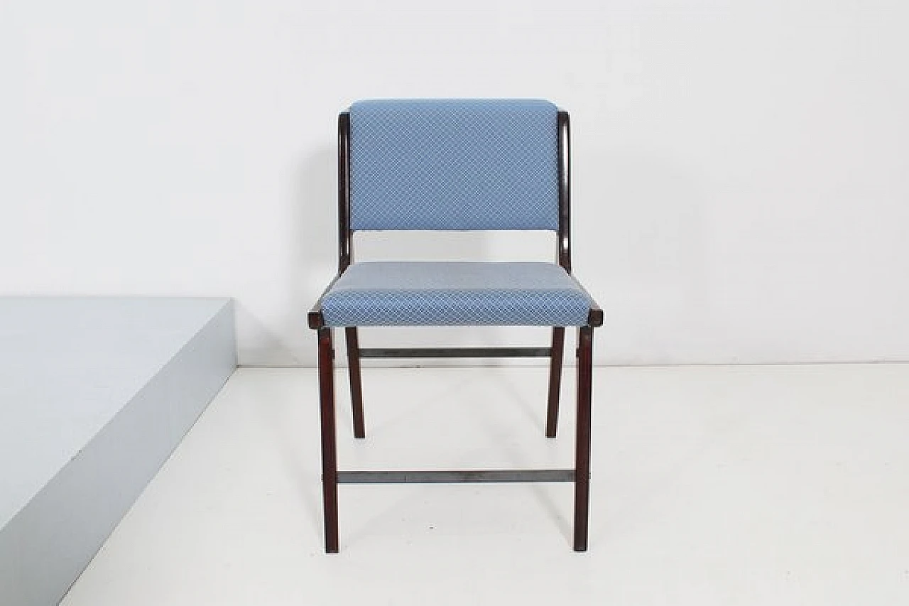 6 Chairs in wood and blue fabric by Ezio Minotti, 1950s 5